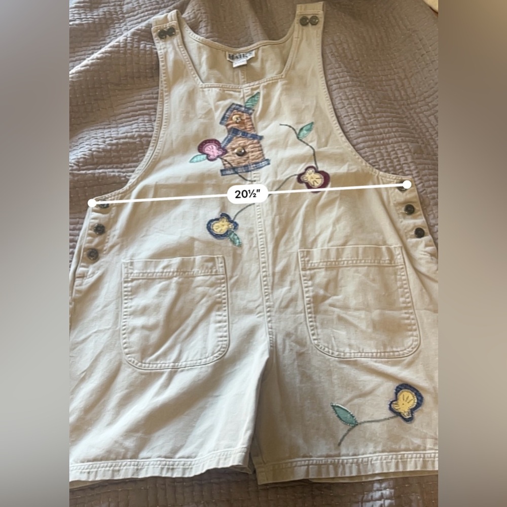 Vintage Haiks XL Patchwork Embroidered Bird House Floral Beige Overalls. - Picture 11 of 12